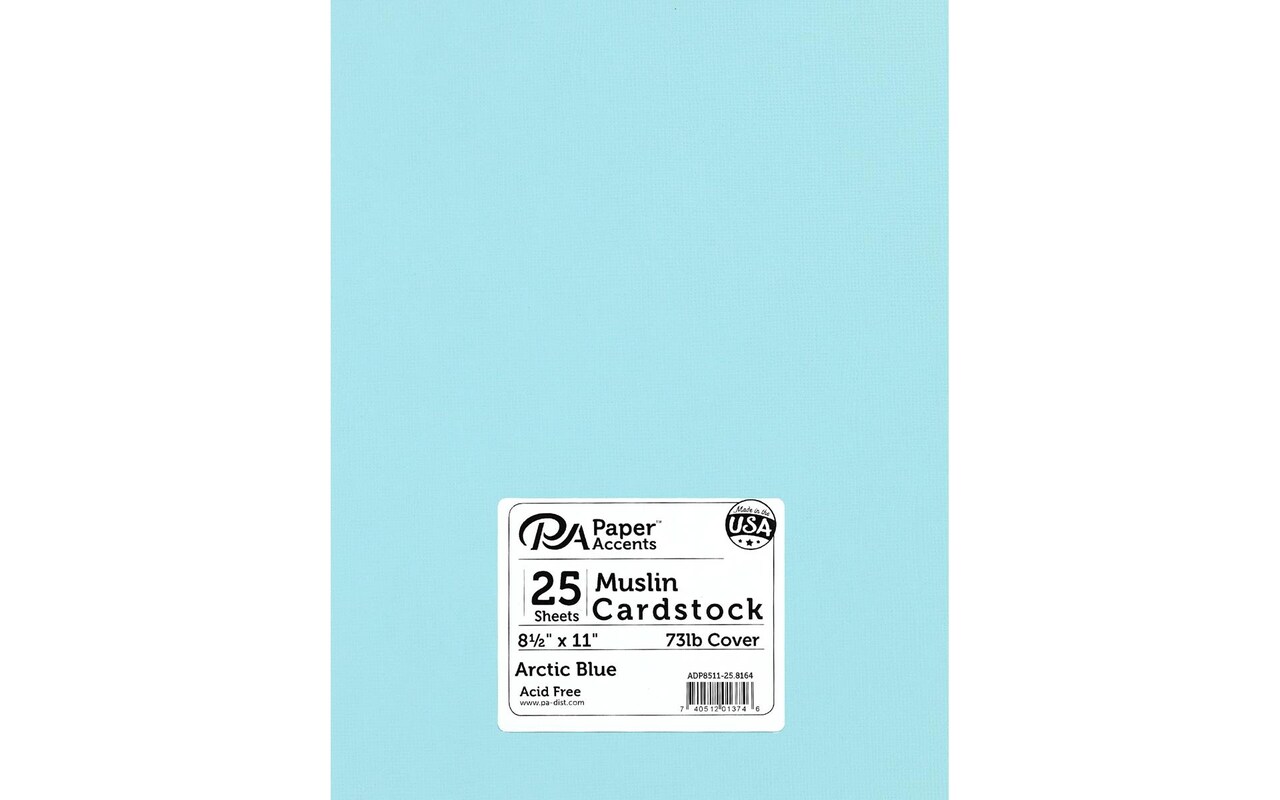 PA Paper Accents Muslin Cardstock 8.5 x 11 Arctic Blue, 73lb colored  cardstock paper for card making, scrapbooking, printing, quilling and  crafts, 25 piece pack